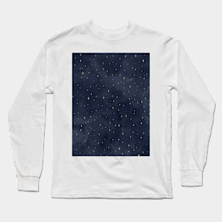 Celestial Blue Night Sky Gold Stars Long Sleeve T-Shirt